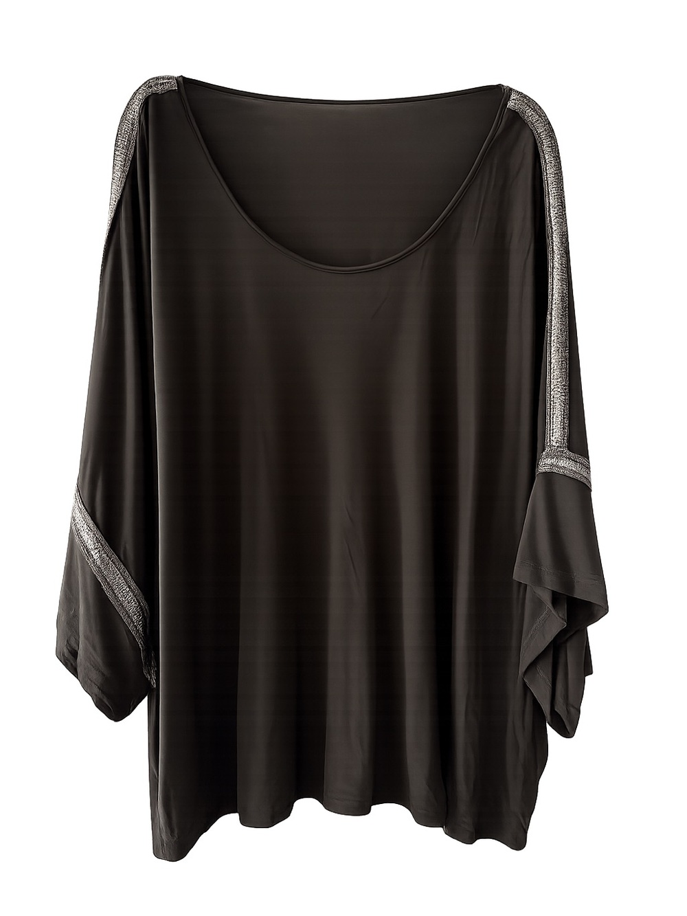 Wilster Brown Khaki Viscose Metal Mesh Trim Batwing Top XS